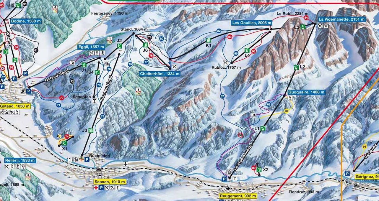 De todas las zonas de esquí que tiene el dominio, nos decidimos por la comprendida entre Eggli y Rougemont.