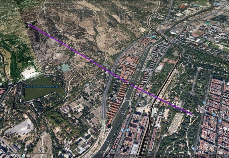 Vista Google Earth Telecabina "Teleférico de la Casa de Campo"