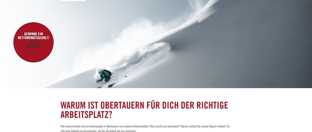 La región de esquí de Obertauern sortea cinco sueldos mensuales si trabajas con ellos