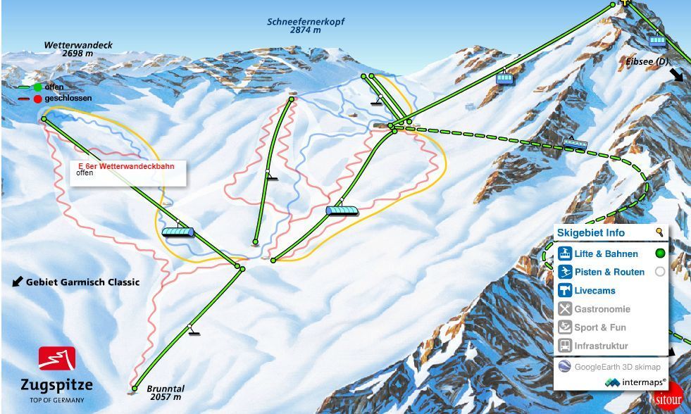 Plano de pistas de Zugspitze