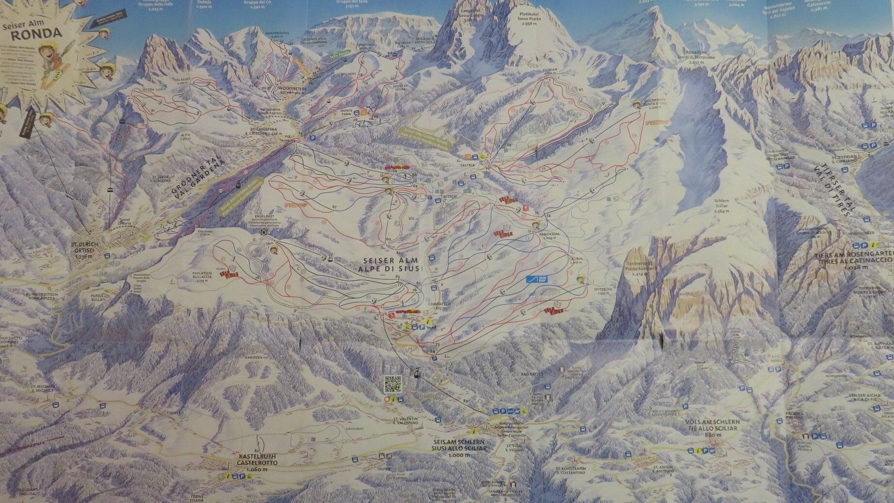 En el mapa figuran tanto los caminos peatonales como las pistas de esquí y trineo. Que nadie se pierda.