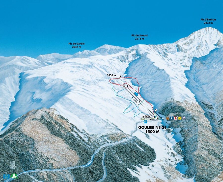 Planos de pistas de estaciones de esquí pequeñas en Pirineo de Francia