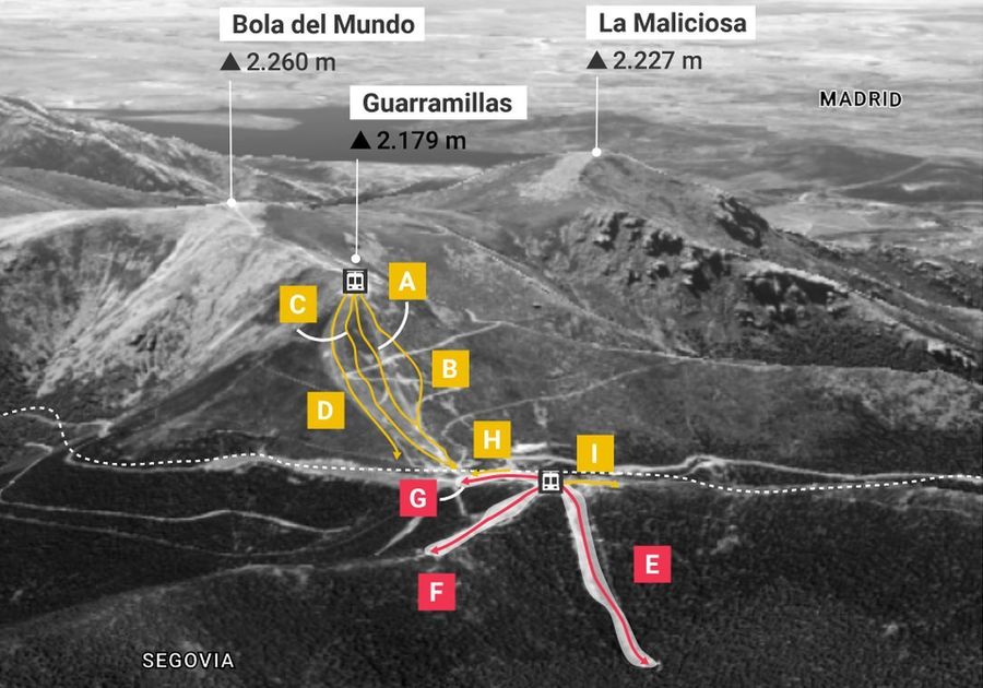 Situación de las tres pistas de Navacerrada en la provincia de Segovia