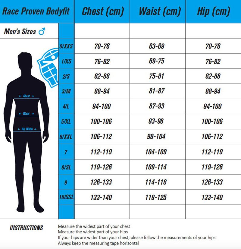Guía de tallas de equipaciones de ciclismo para Hombre Bioracer
