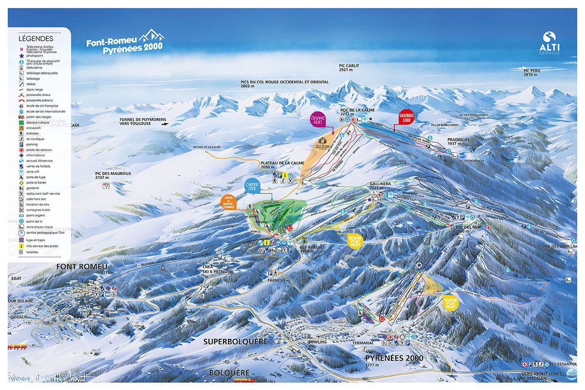 Mapa de pistas actual de Font-Romeu Pyrénées 2000