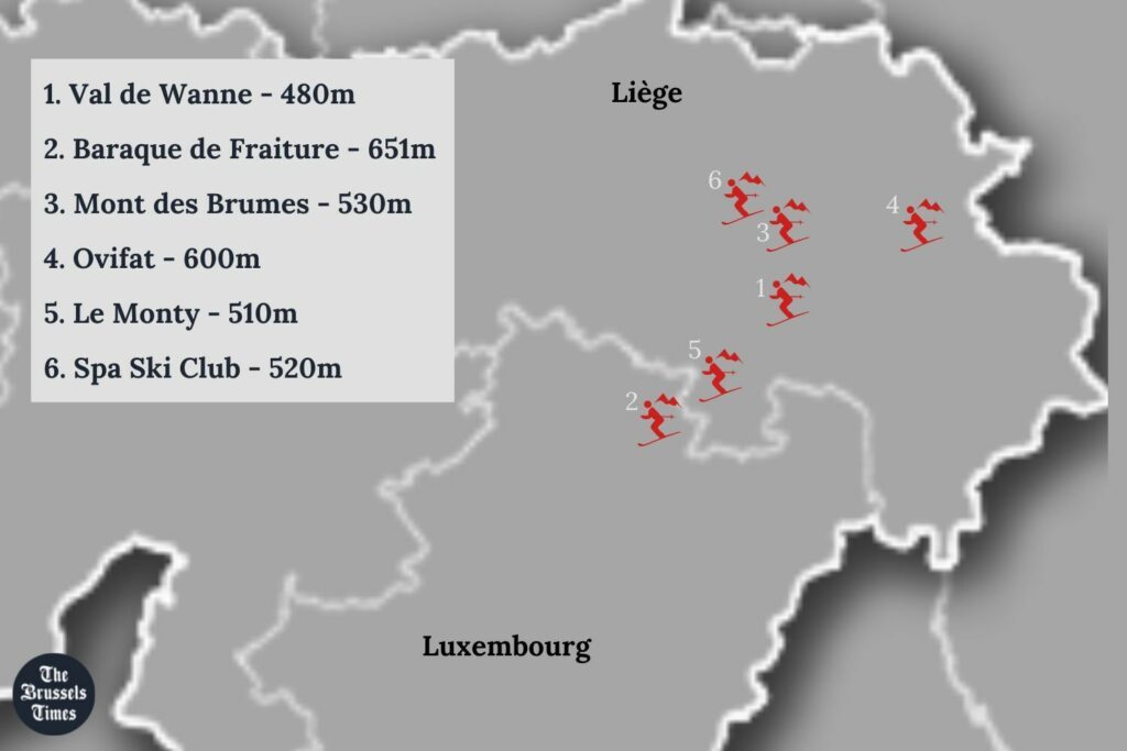 Mapa de las estaciones de esquí en Bélgica
