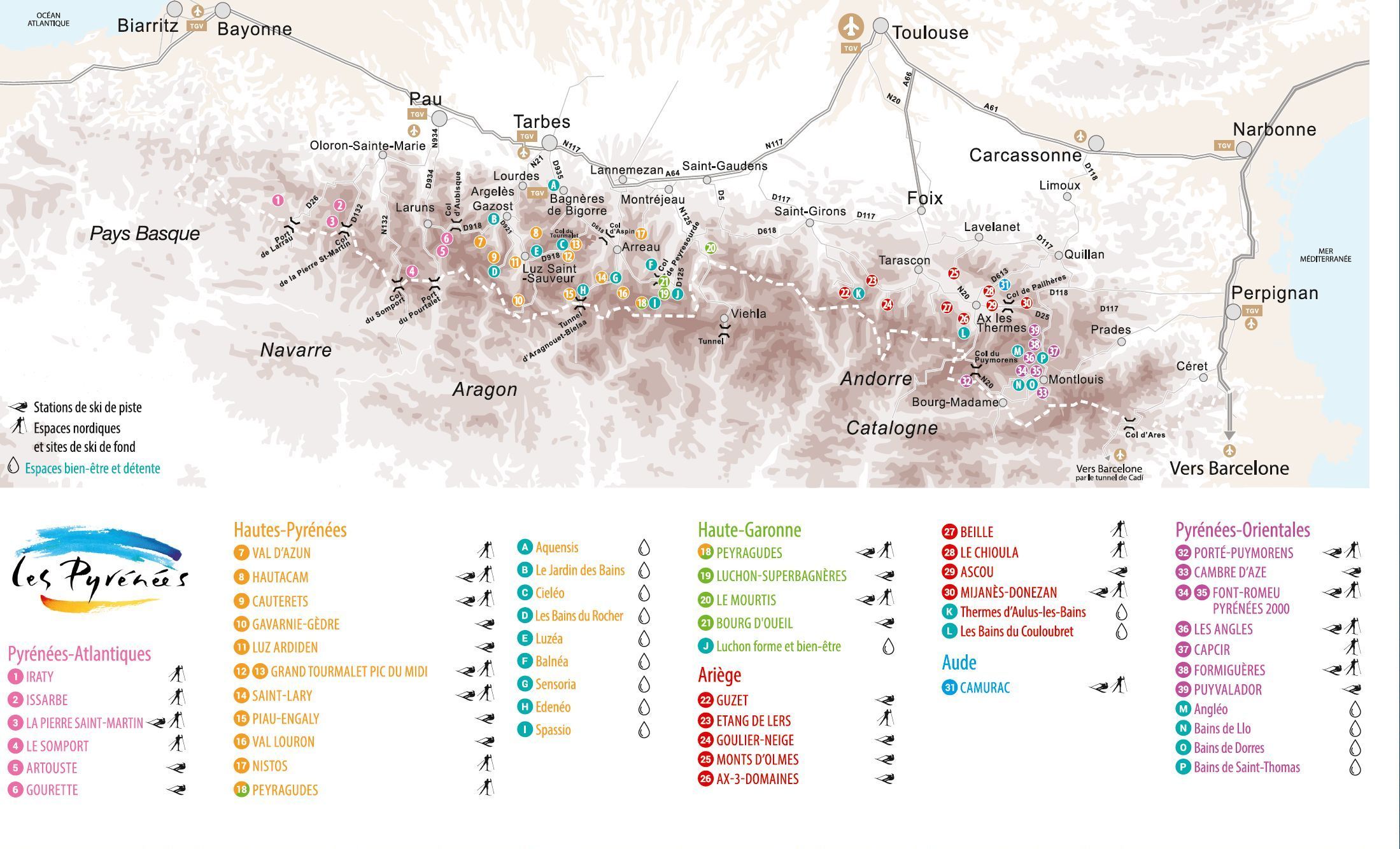 Mapa con todas las estaciones de esquí del Pirineo de Francia