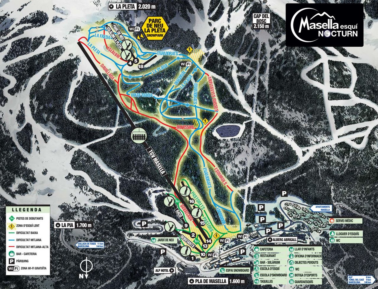 Plano pistas esqui nocturno de Masella