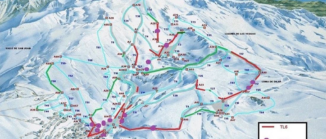 Plano de situación de los nuevos 100 cañones de nieve de Sierra Nevada