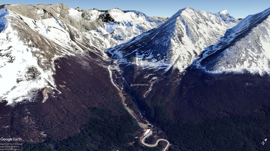 Vista Google Earth Glaciar Martial temporada 2022