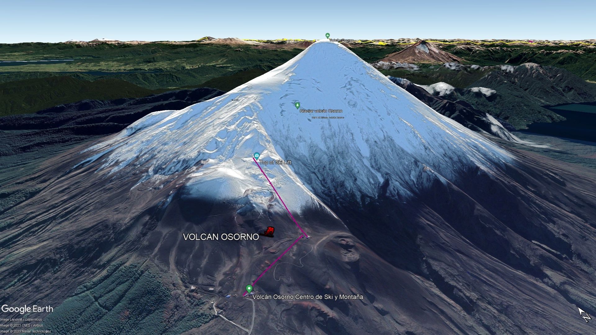 Vista Google Earth Volcán Osorno 2023