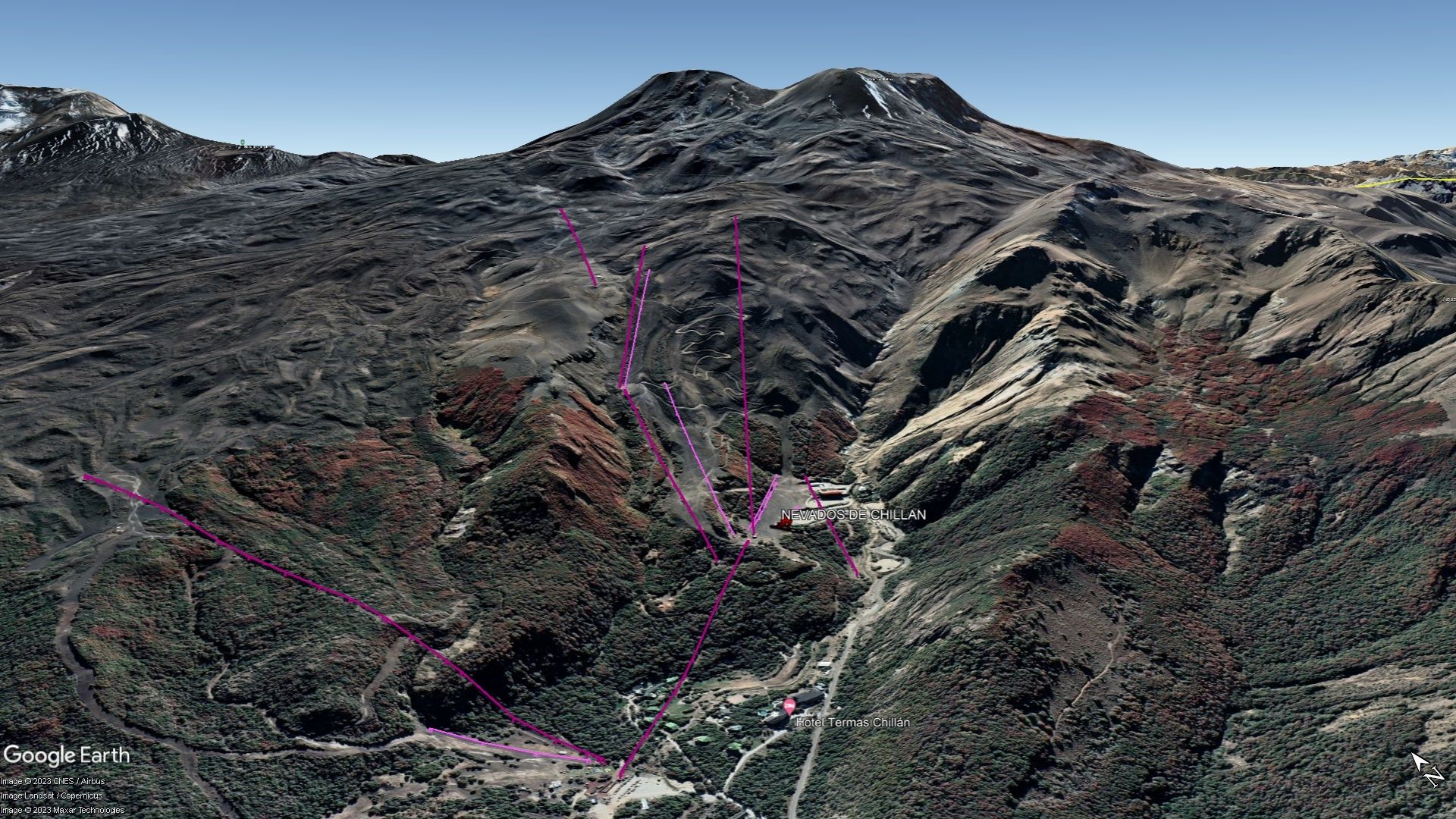 Vista Google Earth Nevados de Chilllán 2023