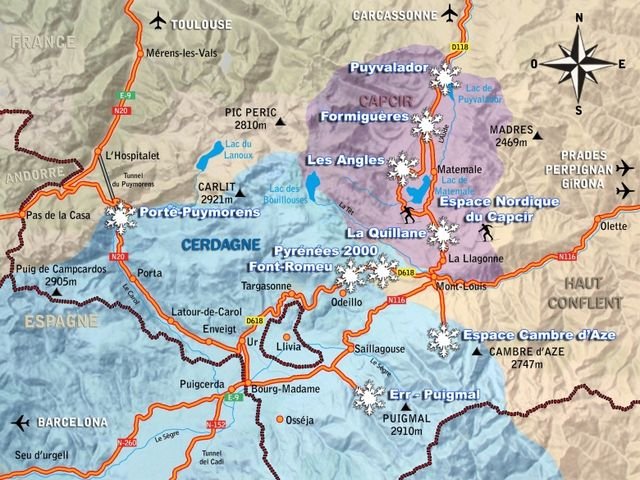 Plano de situación de las pistas de esquí de Les Neiges Catalanes