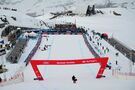 Linea de meta de la Copa de Mundo de esquí en Zermatt Cervinia