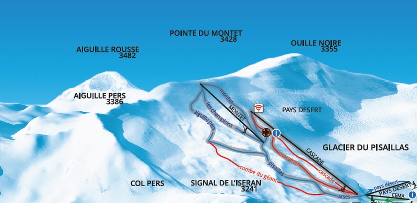 Mapa esqui de verano Val d'Isere