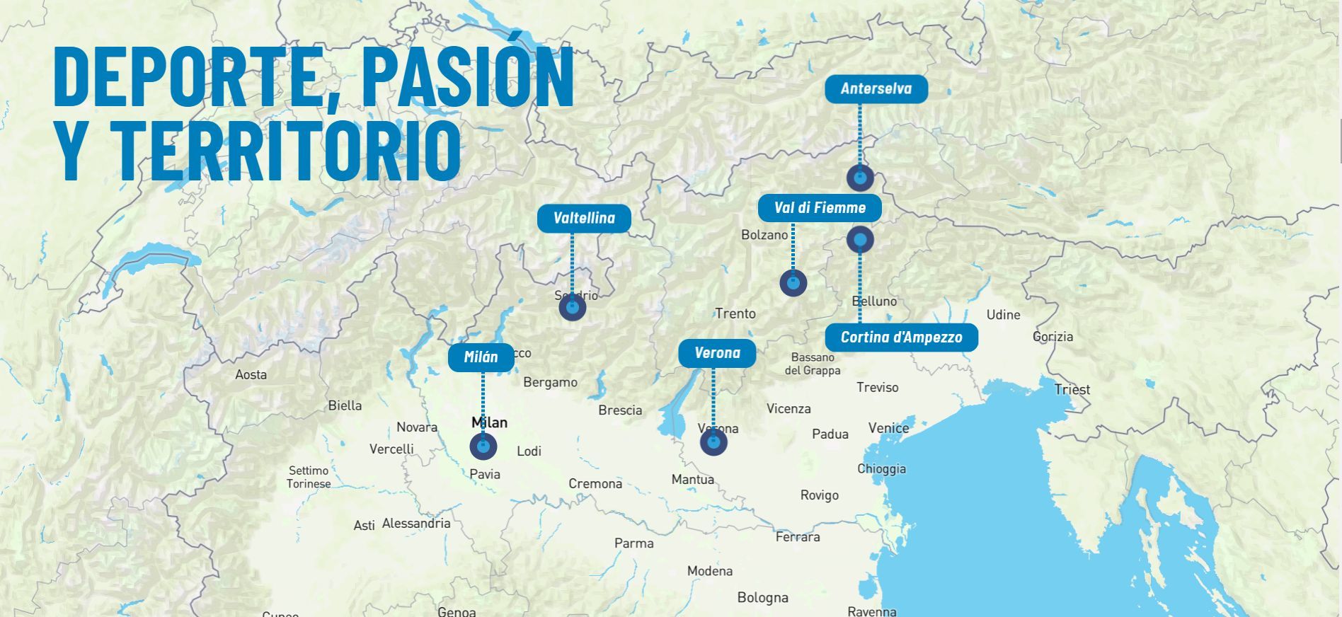 Mapa de las sedes olímpicas Milan Cortina Ampezzo 2026