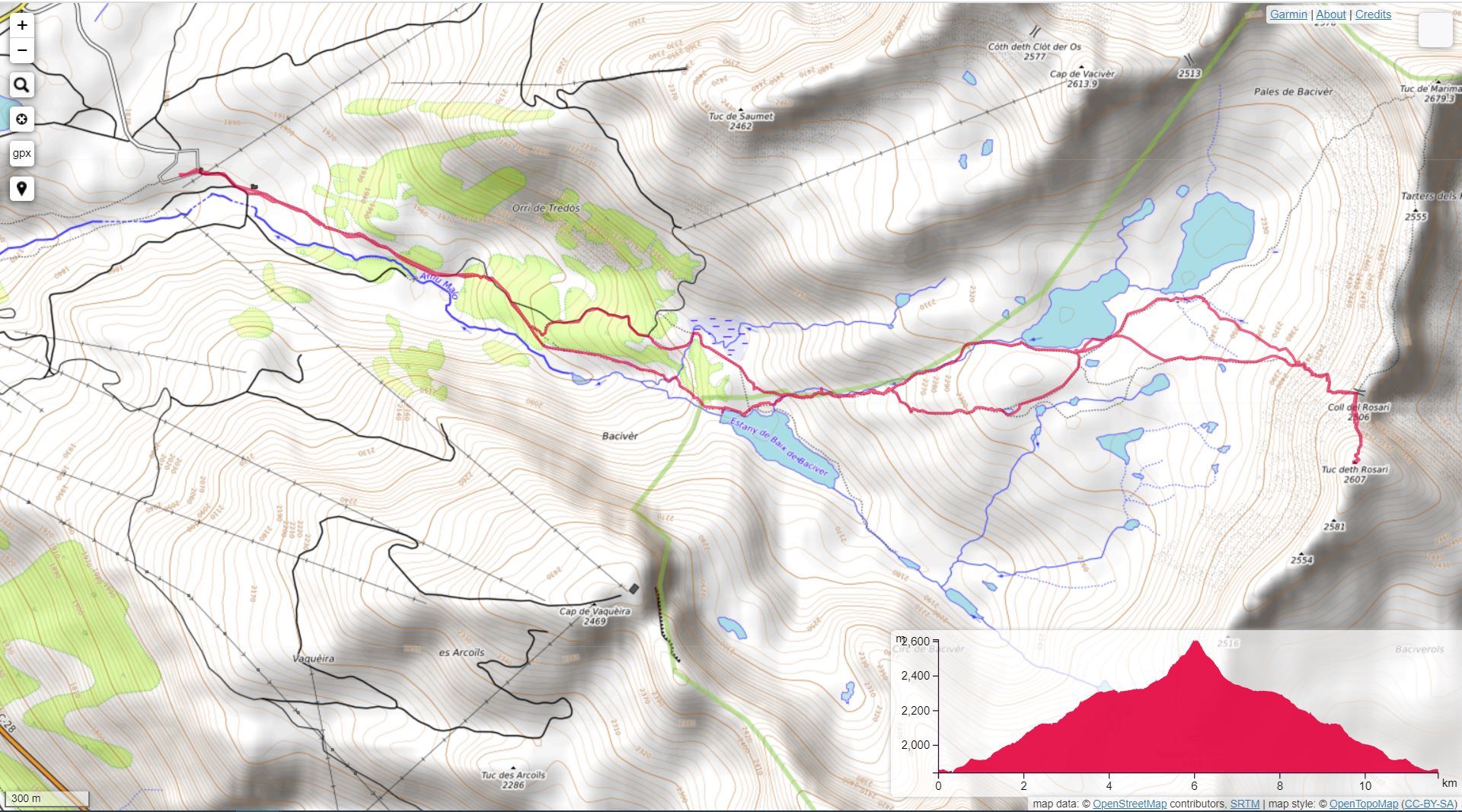 Mapa de la ruta de los Lacs de Baciver y Tuc deth Rosari