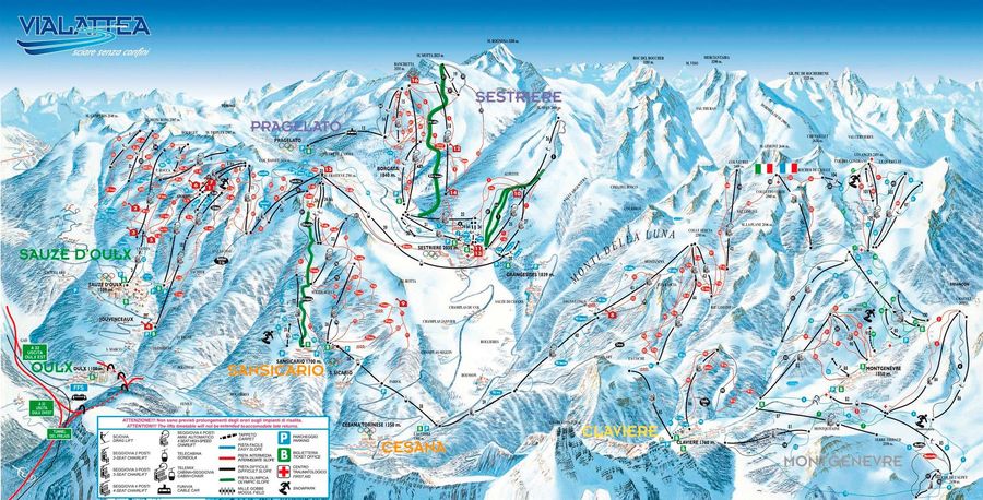Mapa de pistas de esquí de Via Lattea