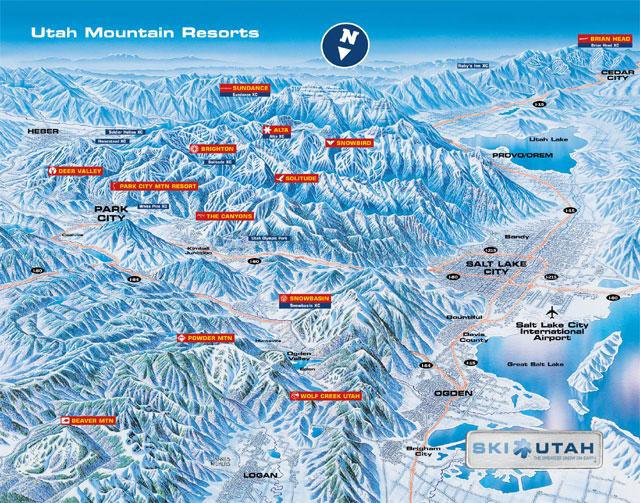 Mapa de estaciones de esquí en Utah.