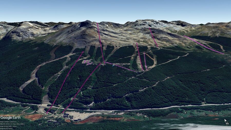 Vista Google Earth Cerro Castor temporada 2023