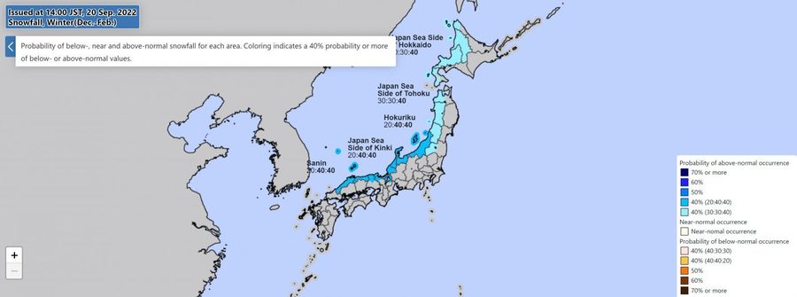 Probabilidas de nevadas en Japón 2022-2023