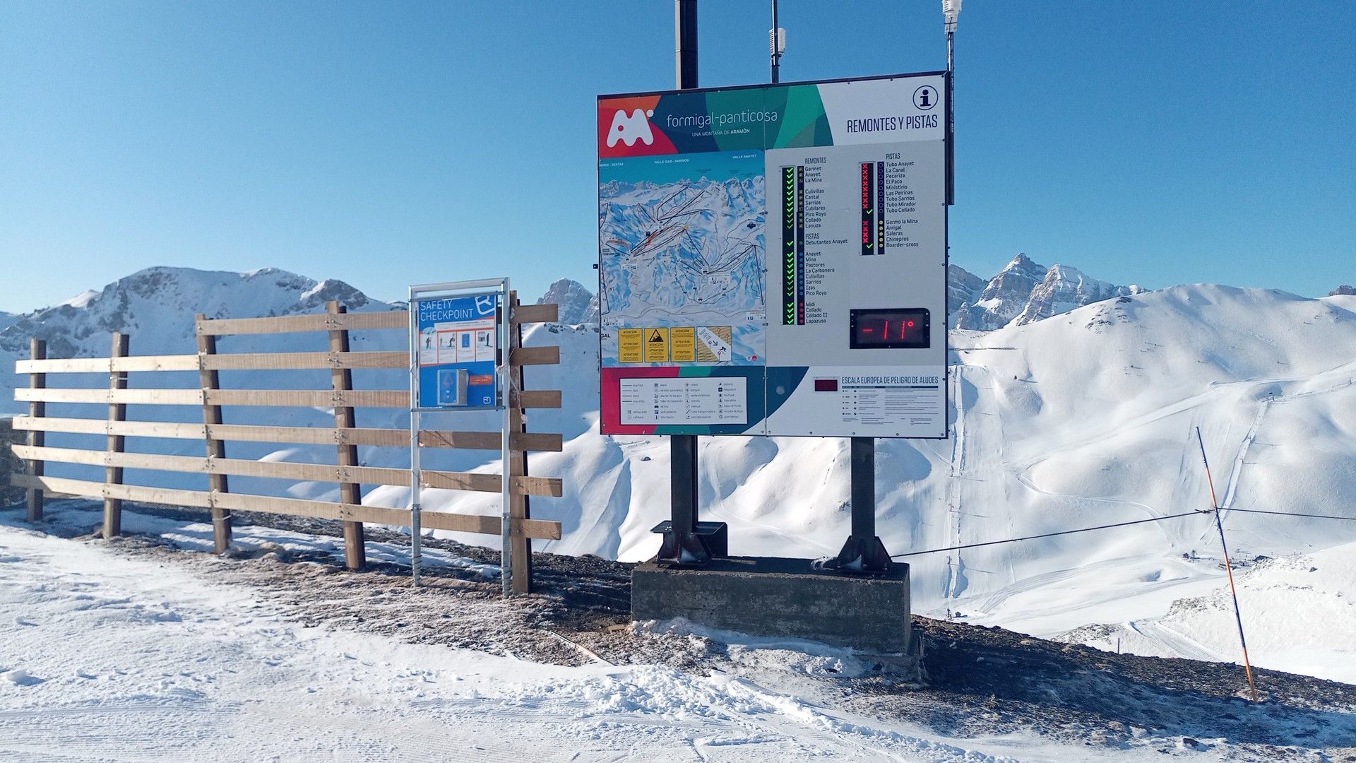 Cartel de pistas en la estación de esquí de Formigal
