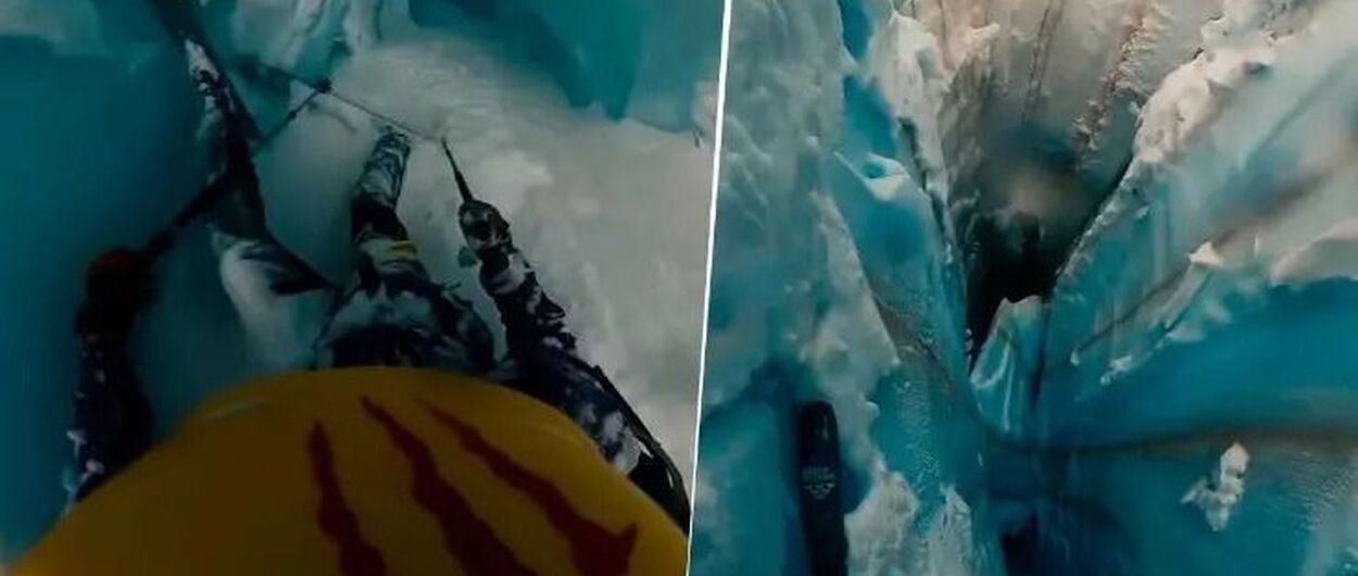 [Video] Esquiador cae en un agujero mientras esquia y queda grabado con la cámara del casco