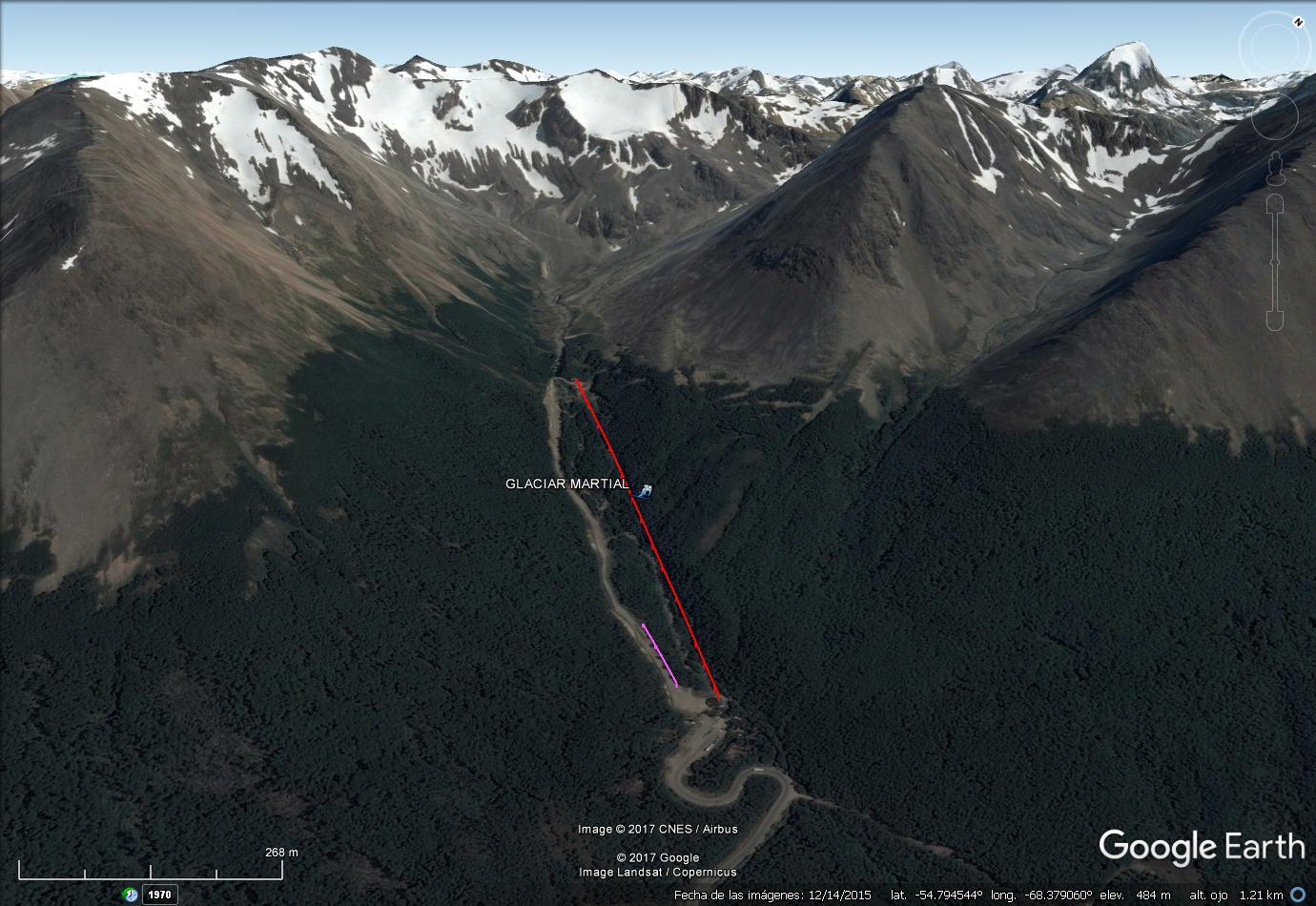 Vista Google Earth Glaciar Martial 2017
