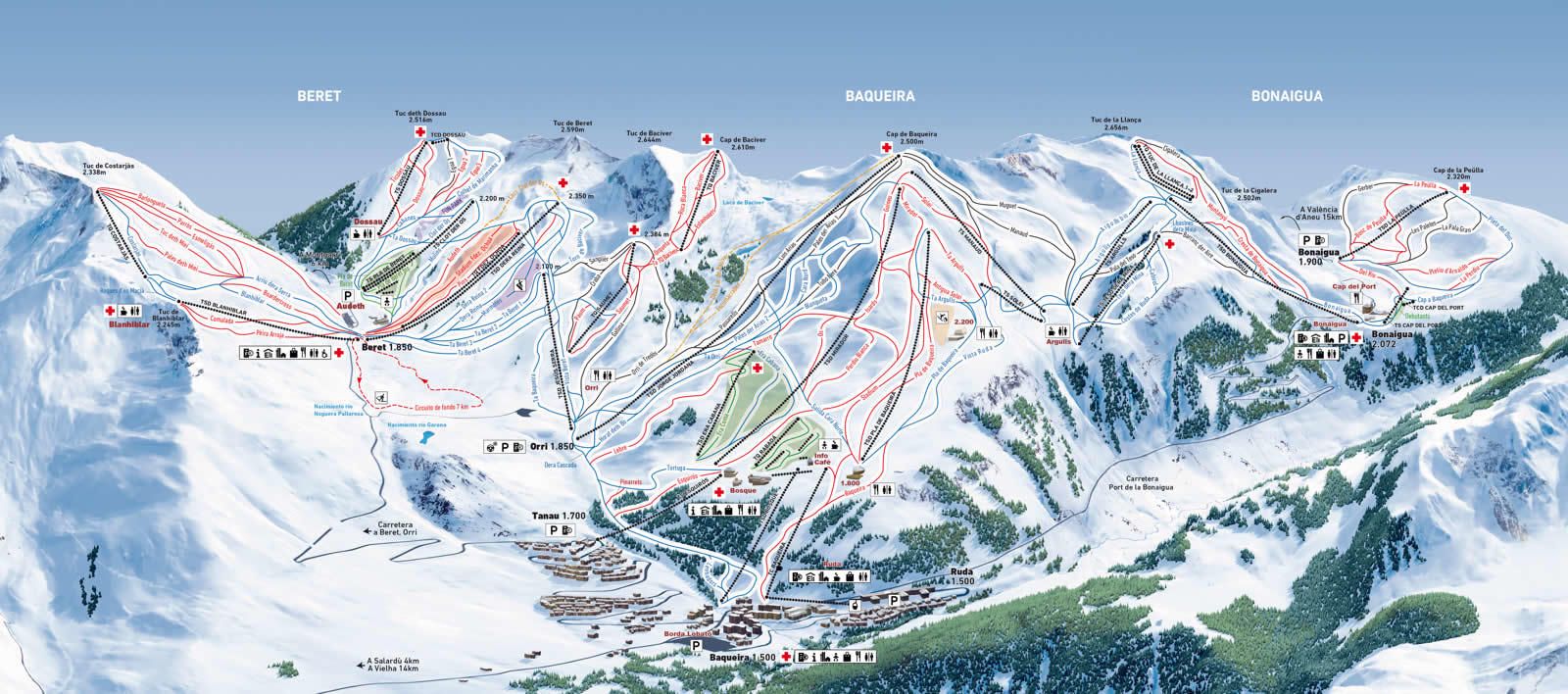 Mapa de pistas de esquí de Baqueira Beret