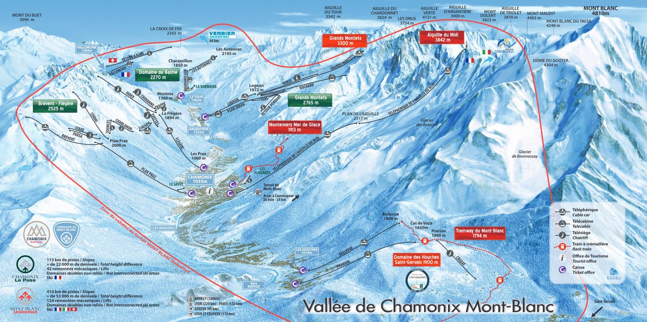 Plano de pistas de Chamonix