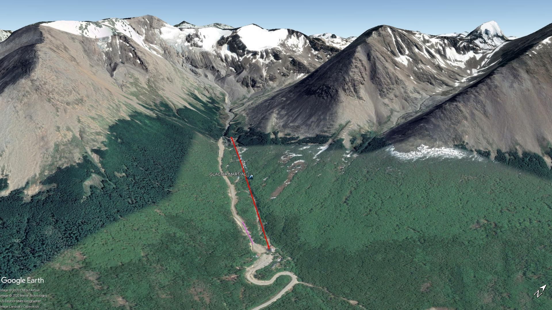 Vista Google Earth Glaciar Martial 2020