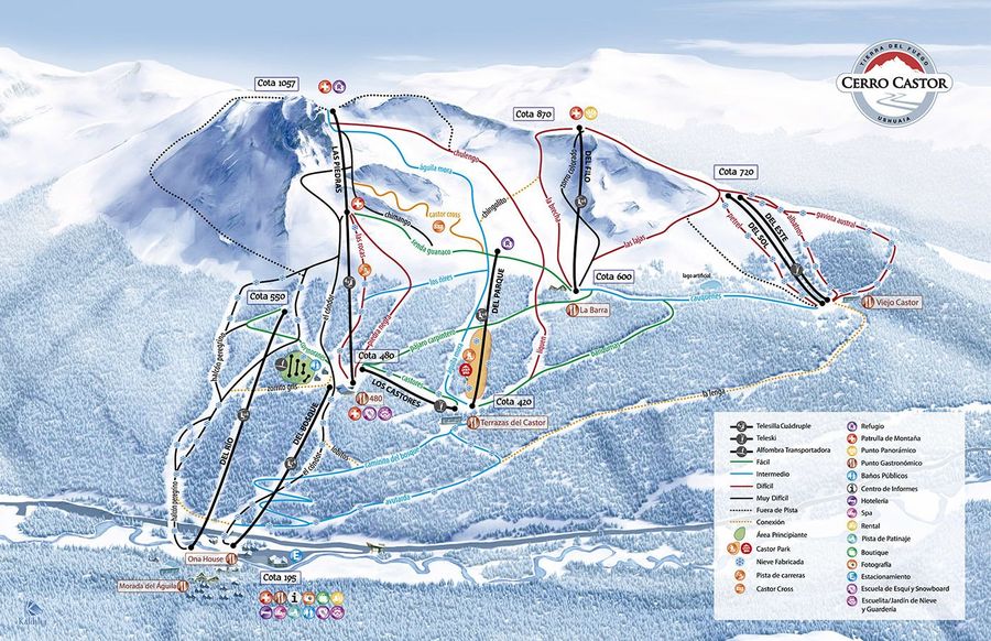 Mapa de pistas de esquí de Cerro Castor
