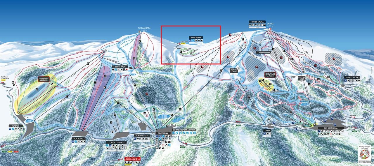 Plánol de pistes de Coll de Pal en Alp 2500