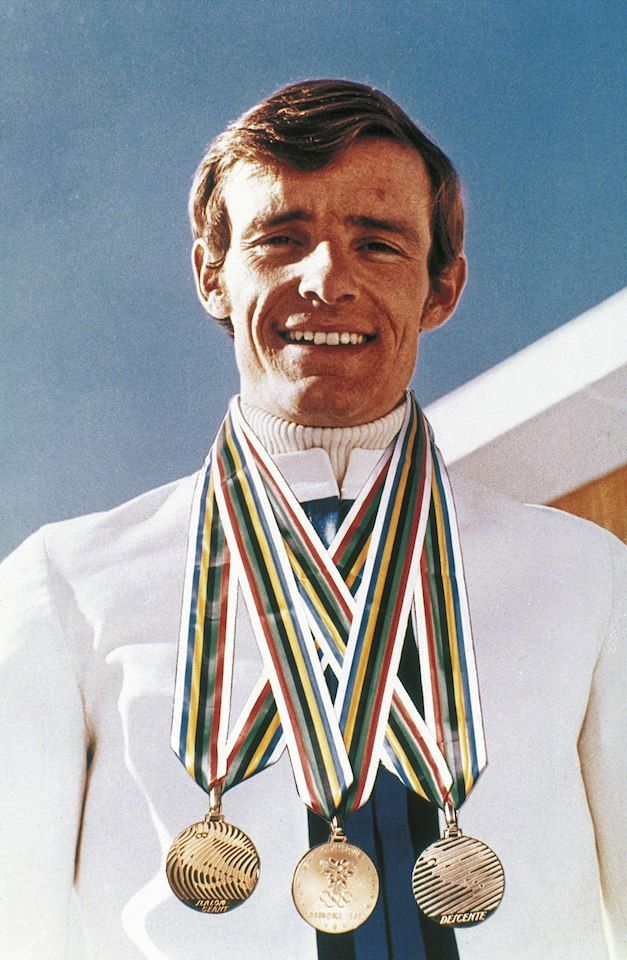 Jean Claude Killy con sus tres oros olímpicos en 1968