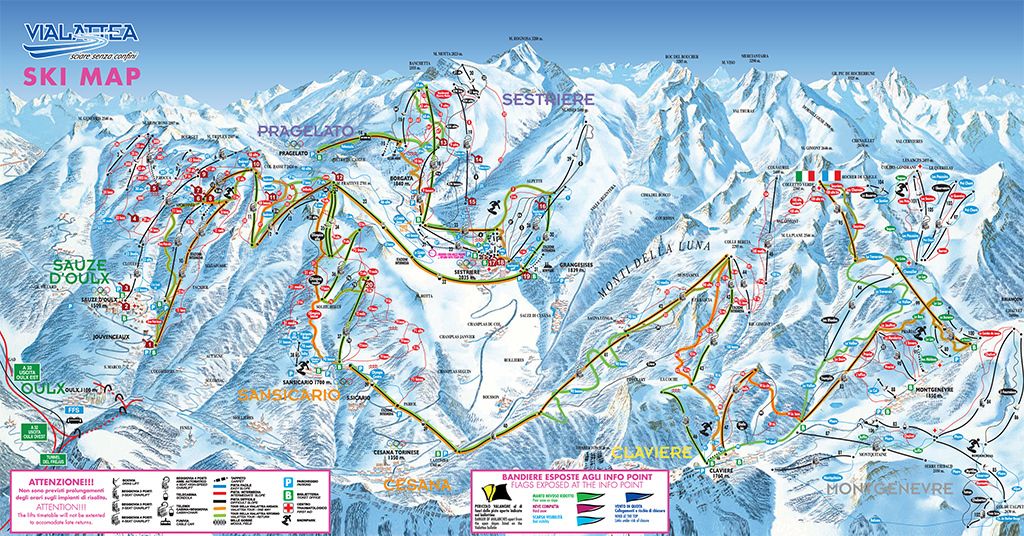 Plano de pistas de esqui de Via Lattea