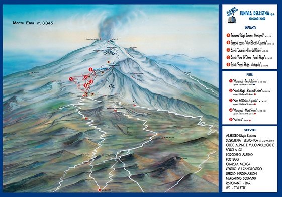 Plano de acceso de las pistas del Funivia dell'Etna