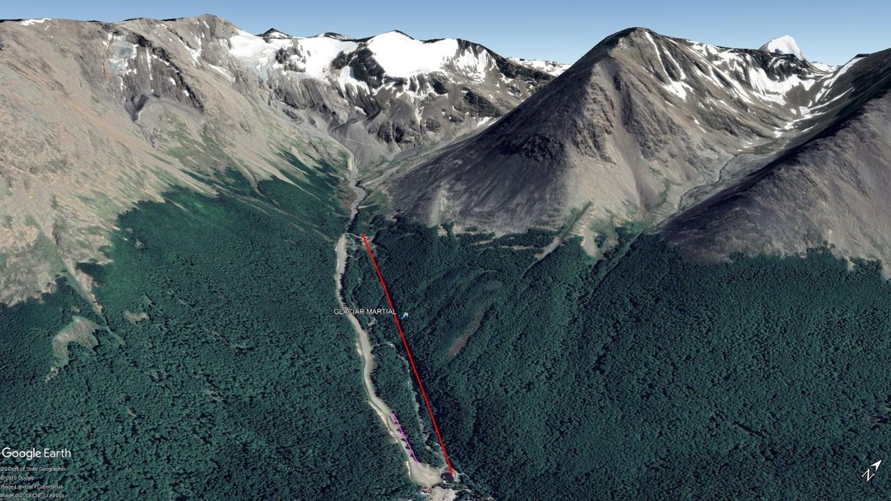 Vista Google Earth Glaciar Martial 2019