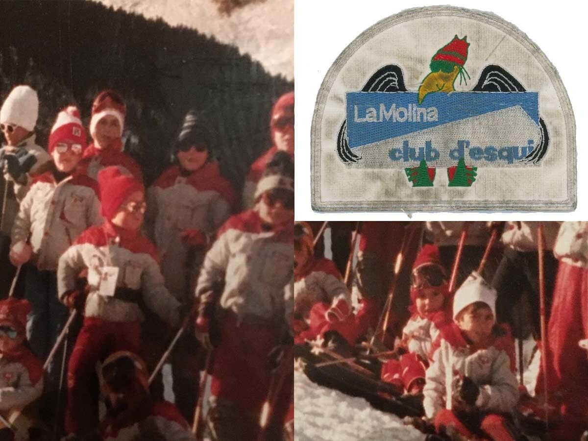 Niños del Club esquí La Molina en los años 80 y logotipo del club (Foto: cedidas por Cristian Masdeu).
