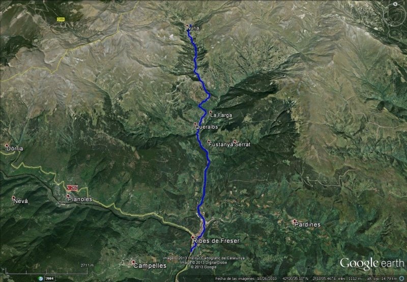 Vista Google Earth Cremallera del Vall de Núria