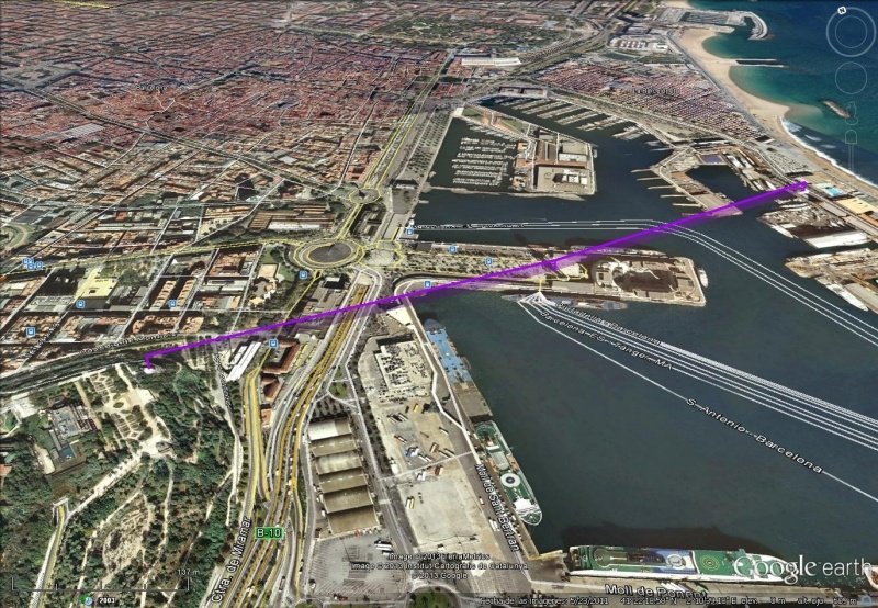 Vista Google Earth Teleférico Aeri del Port de Barcelona