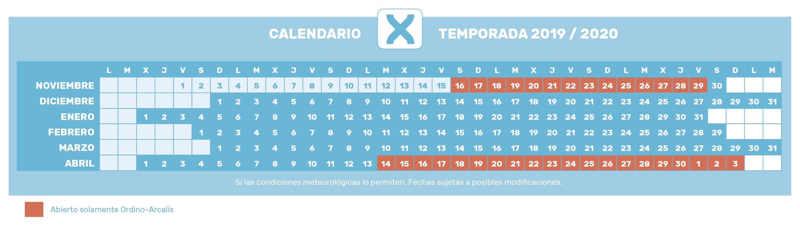 Calendario temporada 2019-2020 Grandvalira